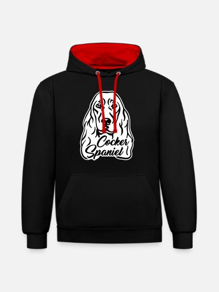 Cocker Spaniel - Kontrast-Hoodie - Schwarz/Rot