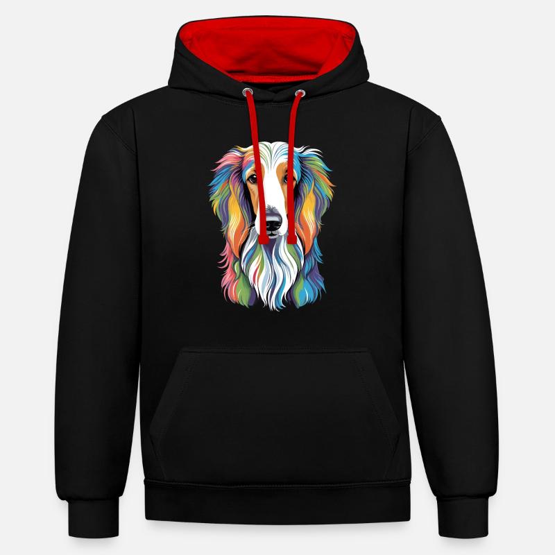 Lévrier afghan - Sweat à capuche contrasté - noir/rouge