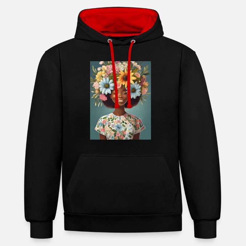 Couronne de fleurs 2 - Sweat à capuche contrasté - noir/rouge