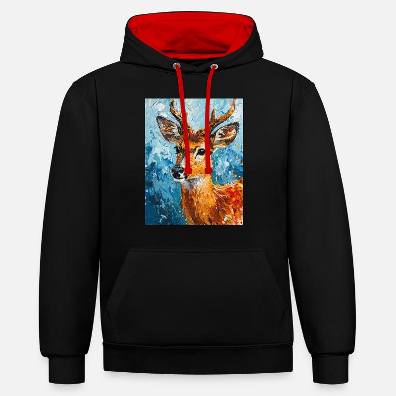 Image de cerf - Sweat à capuche contrasté - noir/rouge