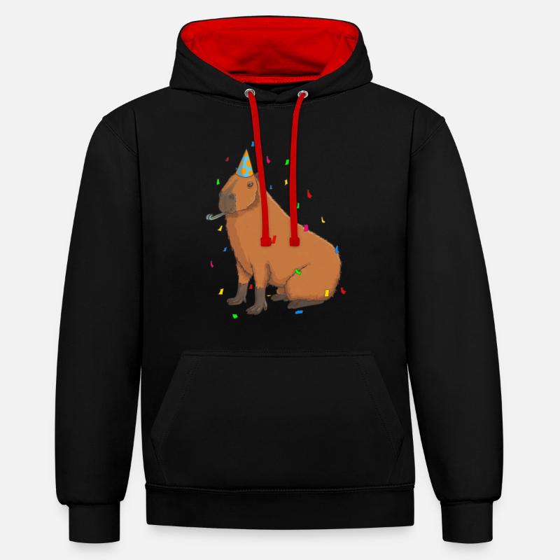 Anniversaire de Capybara - Sweat à capuche contrasté - noir/rouge