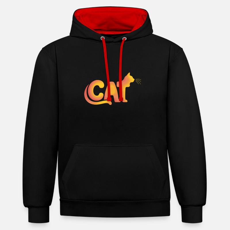 Chat - Logo de chat mignon - Sweat à capuche contrasté - noir/rouge