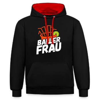 Mallorca Partygirl Party Shirt Ballerfrau Sangria - Kontrast-Hoodie - Schwarz/Rot - Vorne - Anna (173cm) & Nico (186cm)