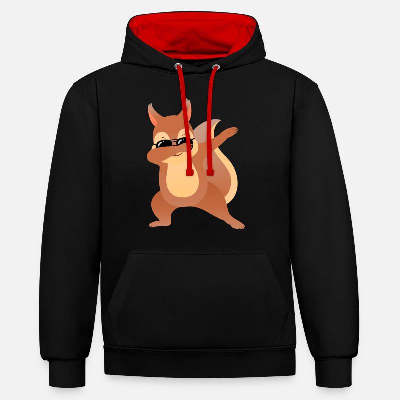 Dab Dabbing Eichhörnchen Mit Sonnenbrille - Kontrast-Hoodie - Schwarz/Rot