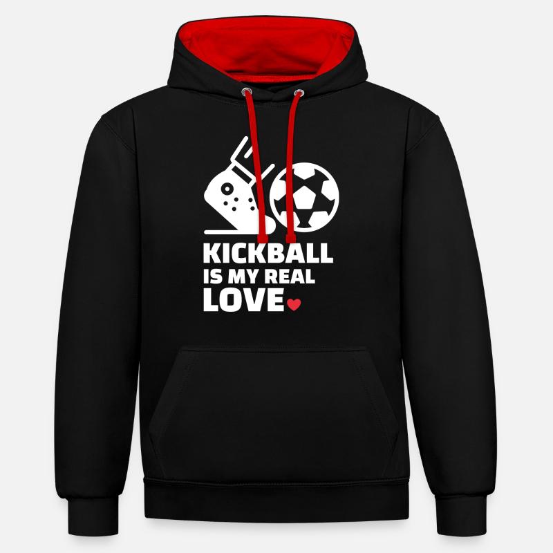 J’adore le kickball - Sweat à capuche contrasté - noir/rouge
