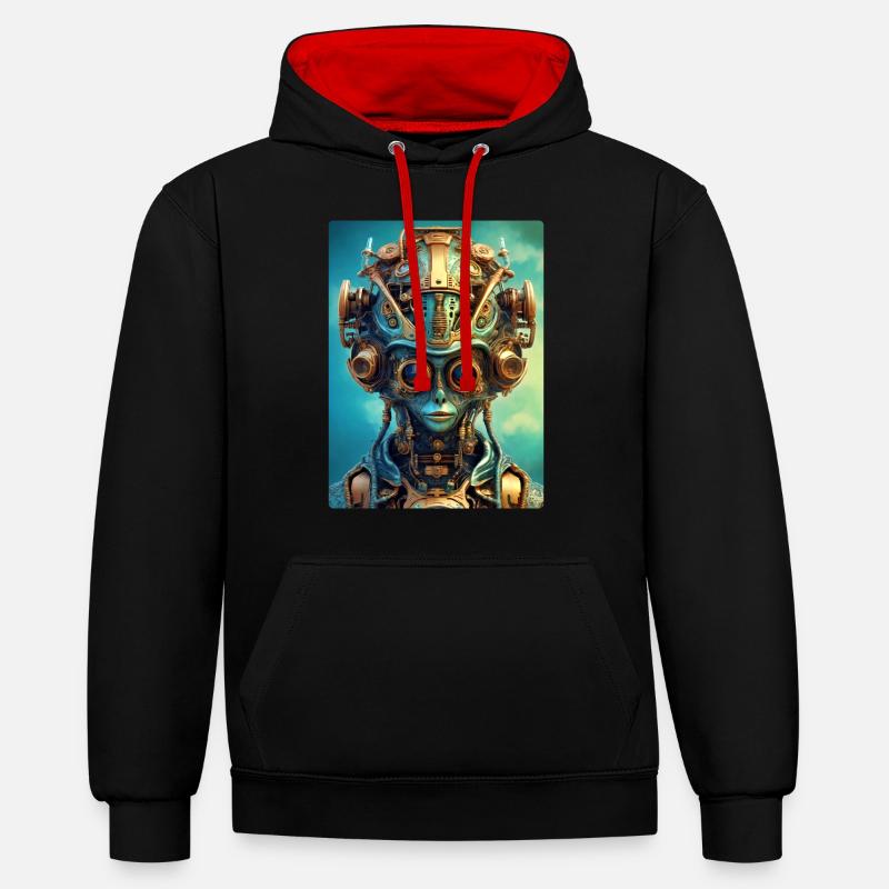 Steampunk Alien 1.3 - Kontrast-Hoodie - Schwarz/Rot
