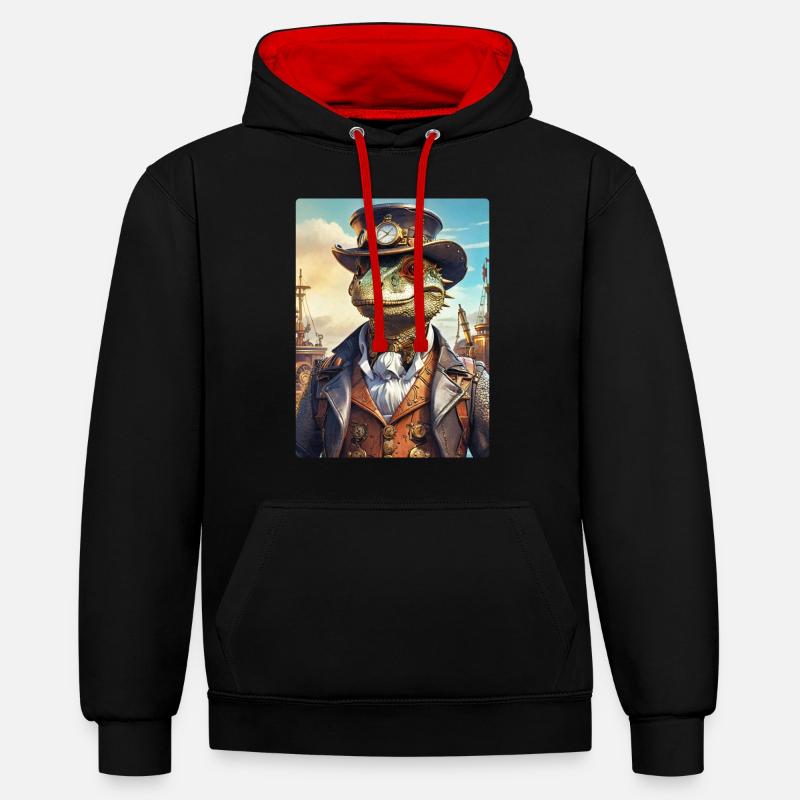 Dino Steampunk 1.18 - Sweat à capuche contrasté - noir/rouge