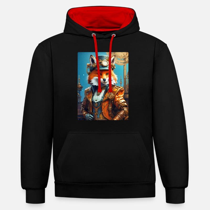 Steampunk Pompier Fox 1.5 - Sweat à capuche contrasté - noir/rouge