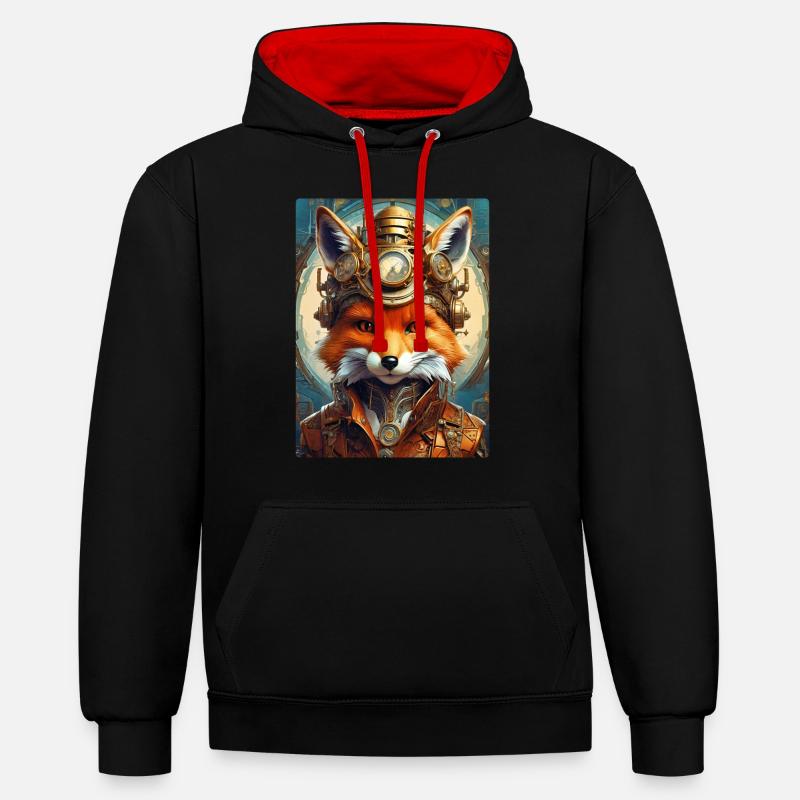 Steampunk Pompier Fox 1.10 - Sweat à capuche contrasté - noir/rouge
