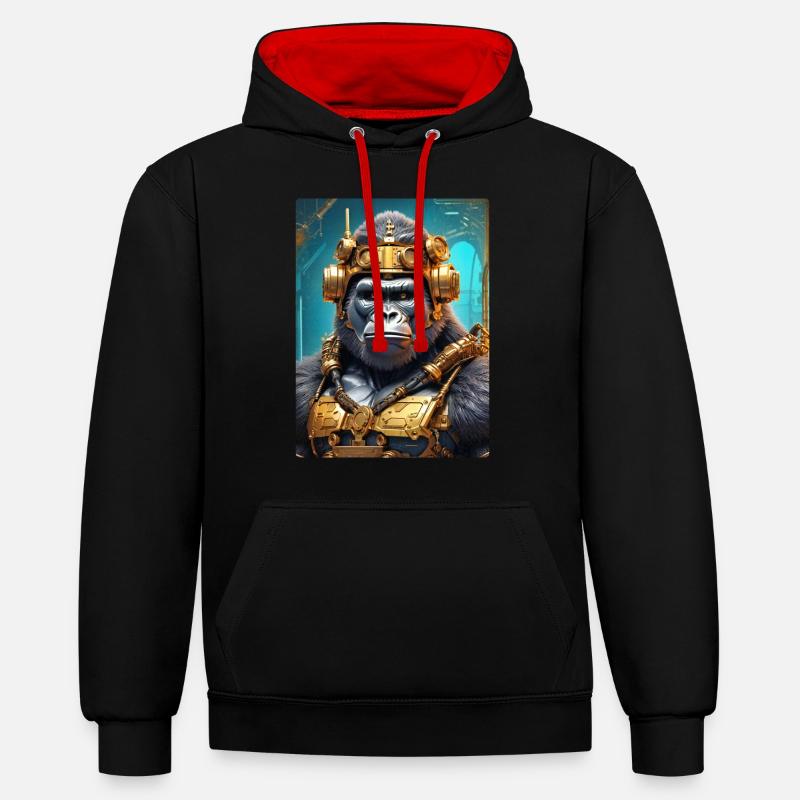 Gorille steampunk 1.6 - Sweat à capuche contrasté - noir/rouge