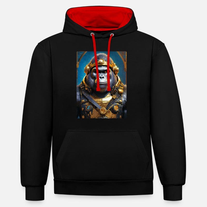 Gorille steampunk 1.12 - Sweat à capuche contrasté - noir/rouge