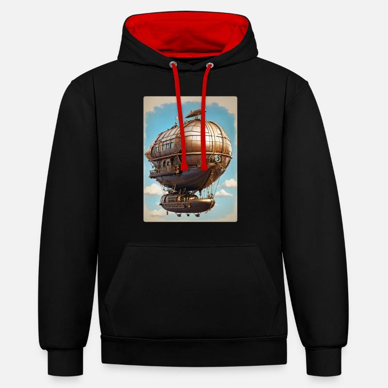 Dirigeable Steampunk 1.6 - Sweat à capuche contrasté - noir/rouge