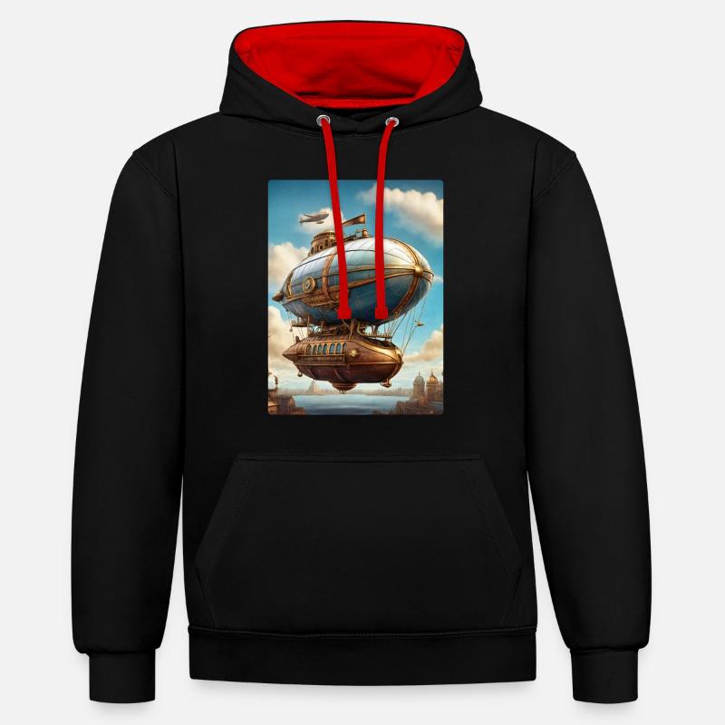 Dirigeable Steampunk 1.10 - Sweat à capuche contrasté - noir/rouge