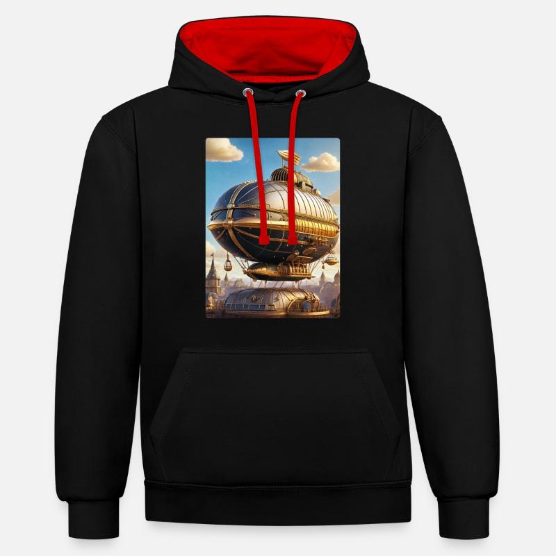 Dirigeable Steampunk 1.11 - Sweat à capuche contrasté - noir/rouge