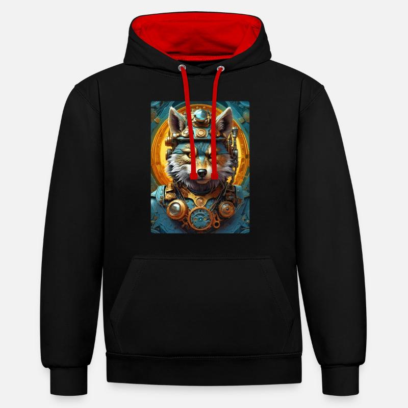 Loup Steampunk 1.1 - Sweat à capuche contrasté - noir/rouge