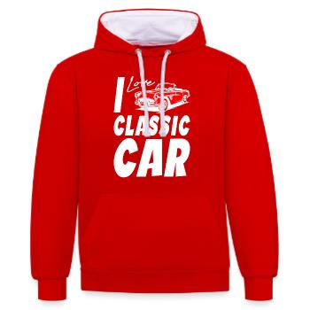 J’aime les voitures classiques - Sweat à capuche contrasté - rouge/blanc - Devant - Liana (172cm) & Jaron (178cm)