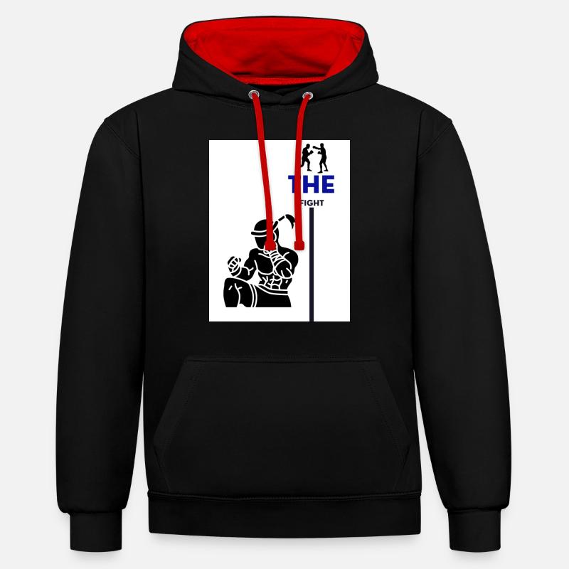 LE COMBAT - Sweat à capuche contrasté - noir/rouge