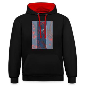 Sakura Sumi-e Kanji Foncé - Sweat à capuche contrasté - noir/rouge - Devant - Anna (173cm) & Nico (186cm)