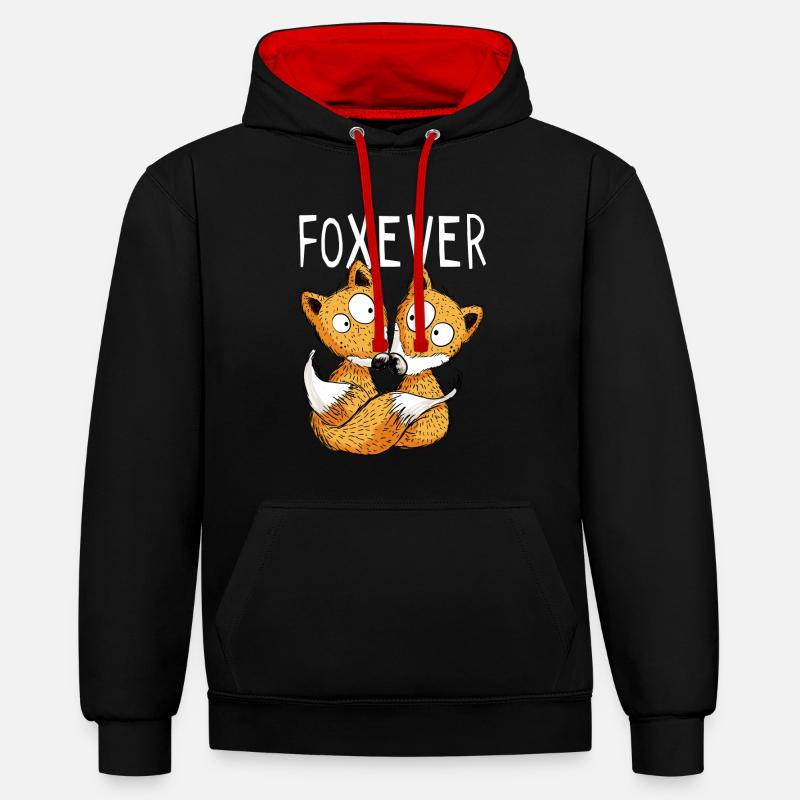 Foxever - Renard - Renards - Cadeau - Sweat à capuche contrasté - noir/rouge