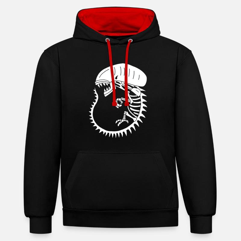 Squelette de monstre extraterrestre blanc - Sweat à capuche contrasté - noir/rouge