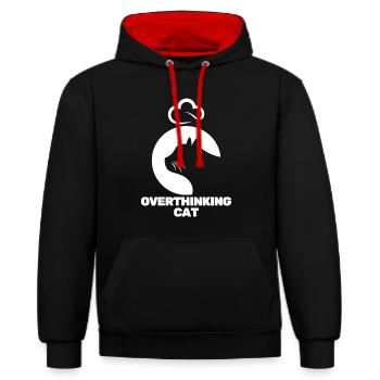 Nachdenkliche Katze - Kontrast-Hoodie - Schwarz/Rot - Vorne - Anna (173cm) & Nico (186cm)