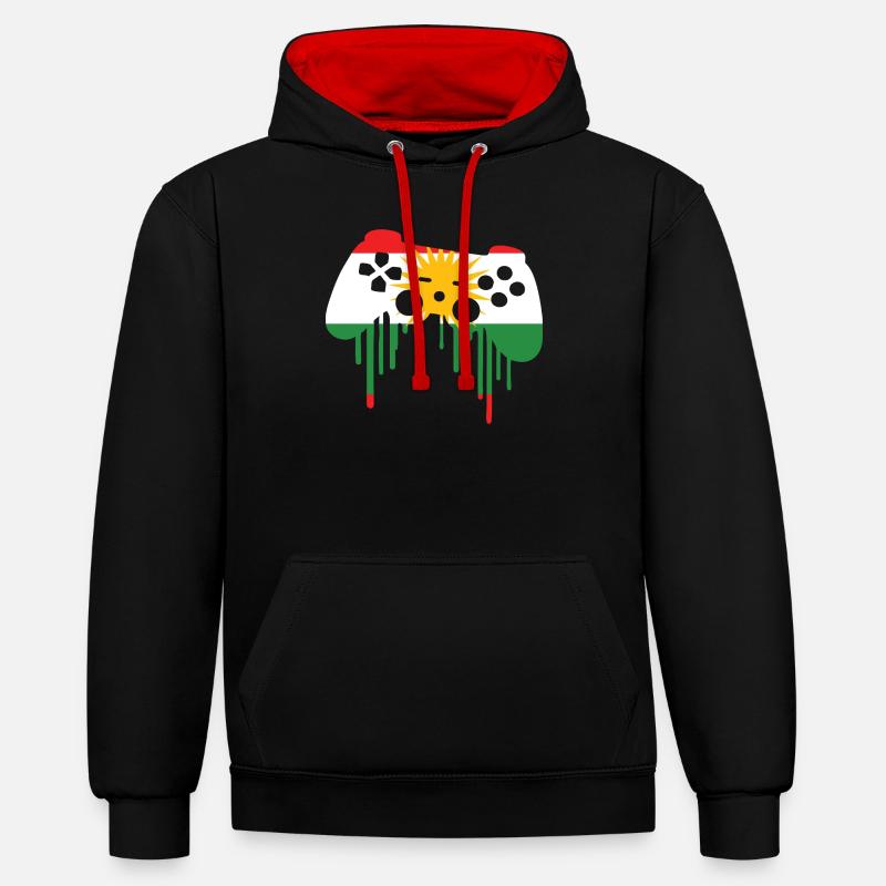 Drapeau de jeu kurde - Sweat à capuche contrasté - noir/rouge
