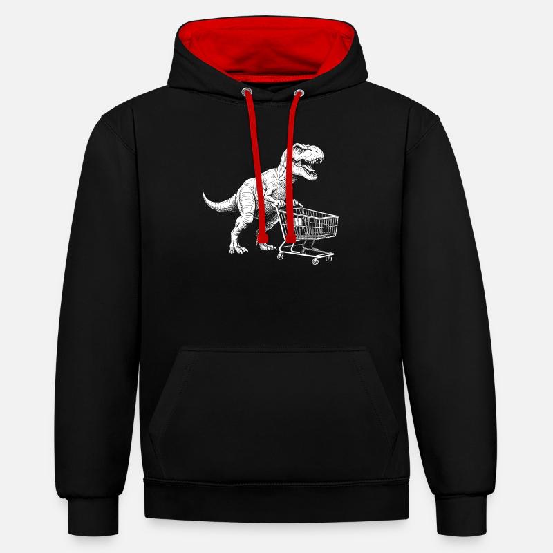 Dino Shopper : T-Rex avec chariot - Sweat à capuche contrasté - noir/rouge