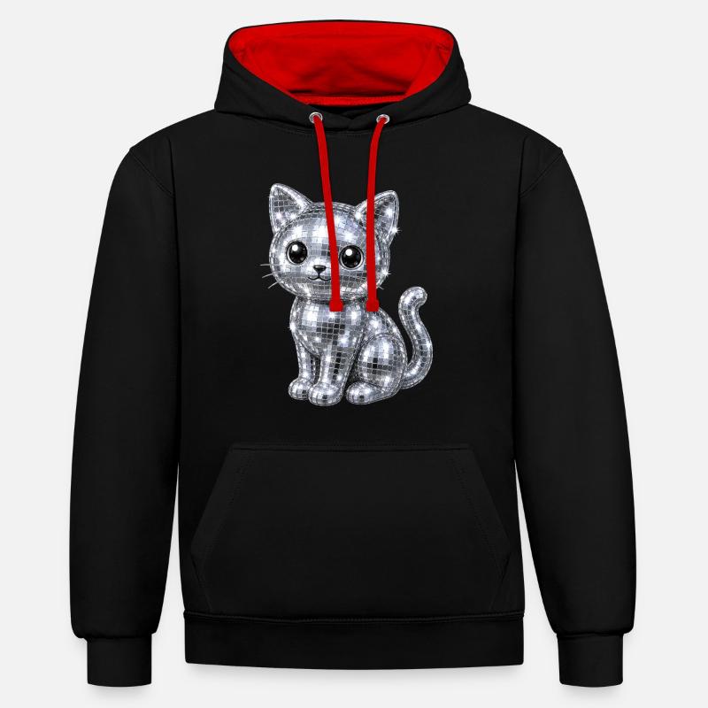 Cat Disco Glitter - Contrast hoodie - black/red