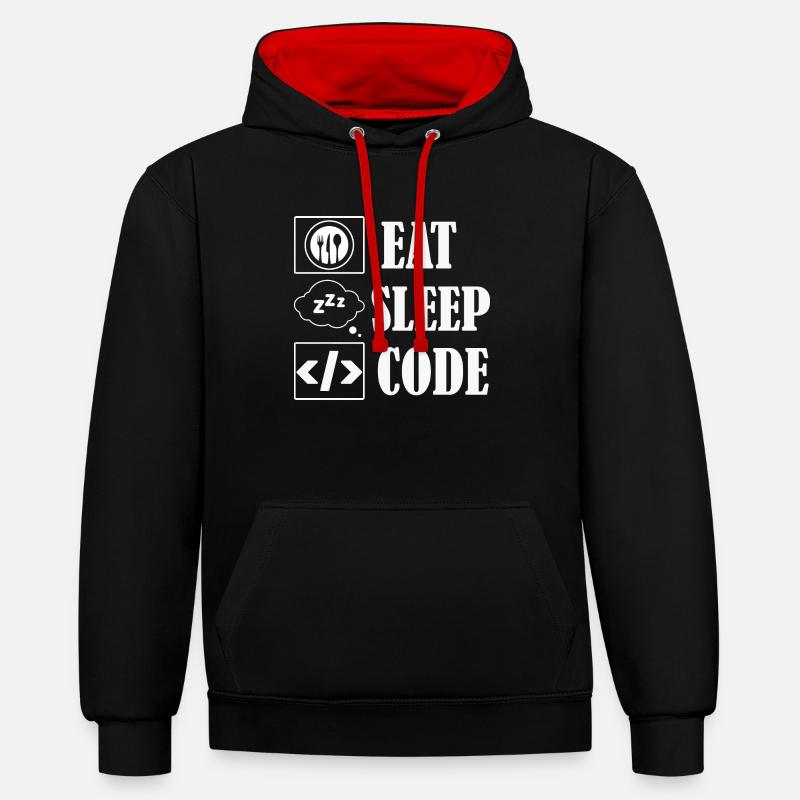 Eat Sleep Code Coding Software - Kontrast-Hoodie - Schwarz/Rot