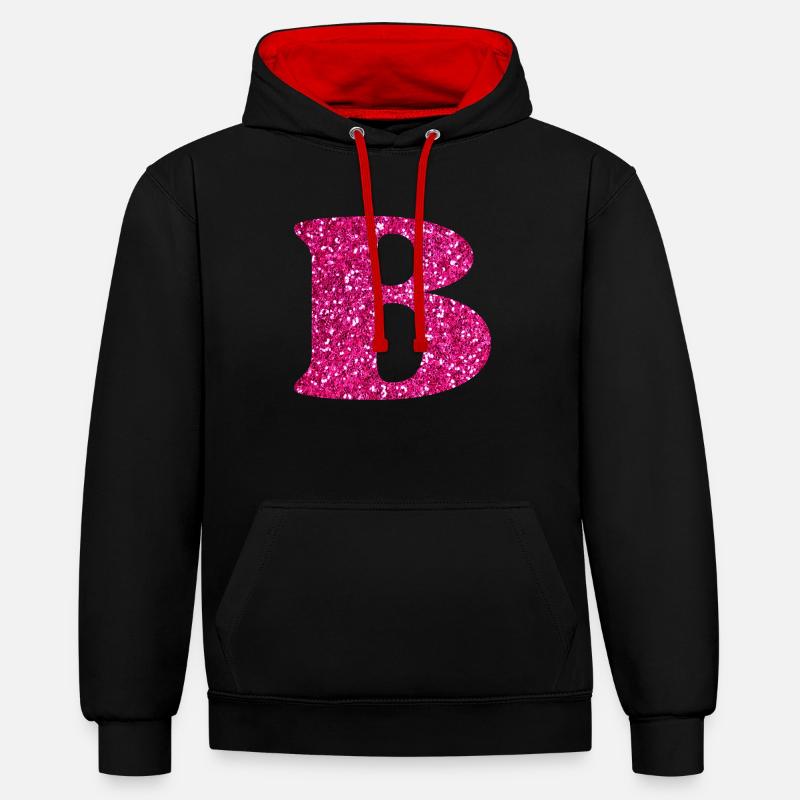 Buchstabe b rosa Glitzer - Kontrast-Hoodie - Schwarz/Rot
