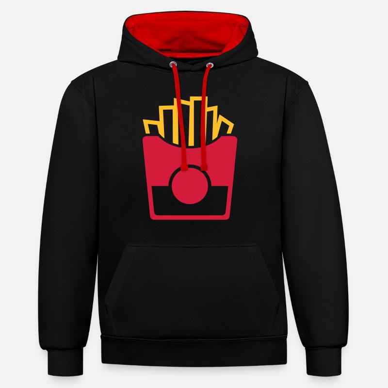 frites Pommer - Sweat à capuche contrasté - noir/rouge