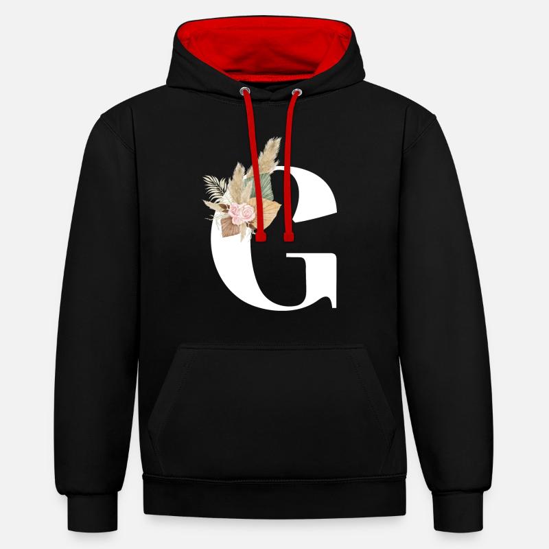 lettre G fleuris - Sweat à capuche contrasté - noir/rouge