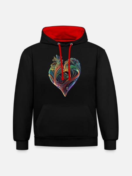 Herz - Kontrast-Hoodie - Schwarz/Rot
