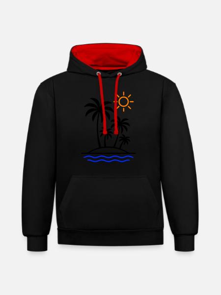 Island Summer Palm Trees - Contrast hoodie - black/red