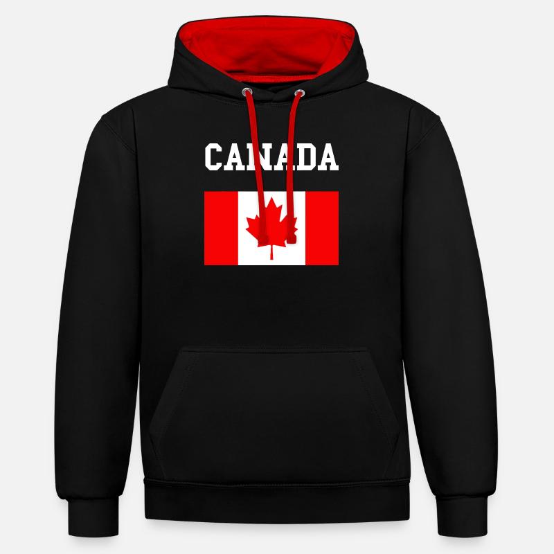 Feuille d’érable Drapeau du Canada - Sweat à capuche contrasté - noir/rouge
