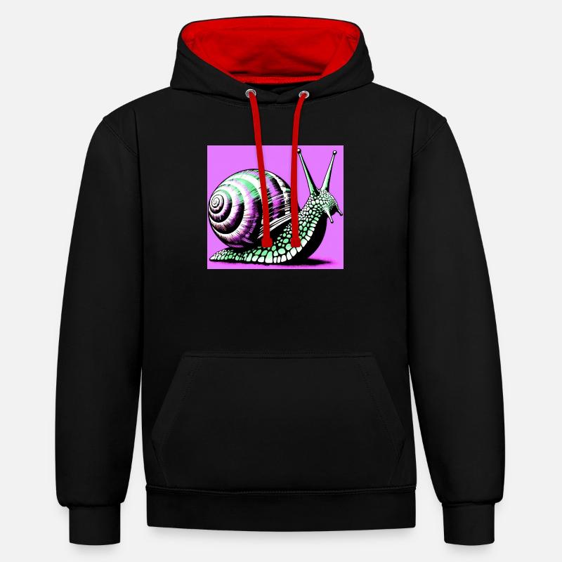 Escargot - Sweat à capuche contrasté - noir/rouge