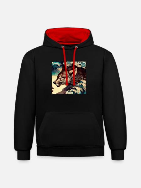 Wolf Japanese - Contrast hoodie - black/red
