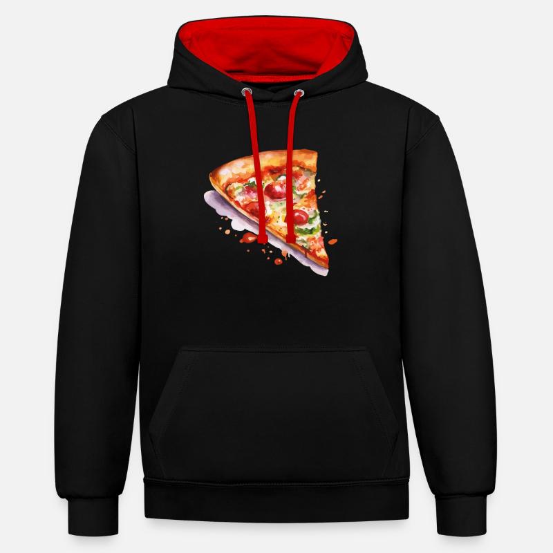 pizza - Sweat à capuche contrasté - noir/rouge