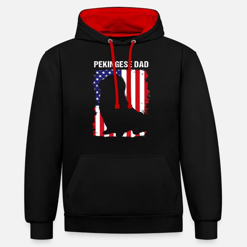 Pékinois - Sweat à capuche contrasté - noir/rouge