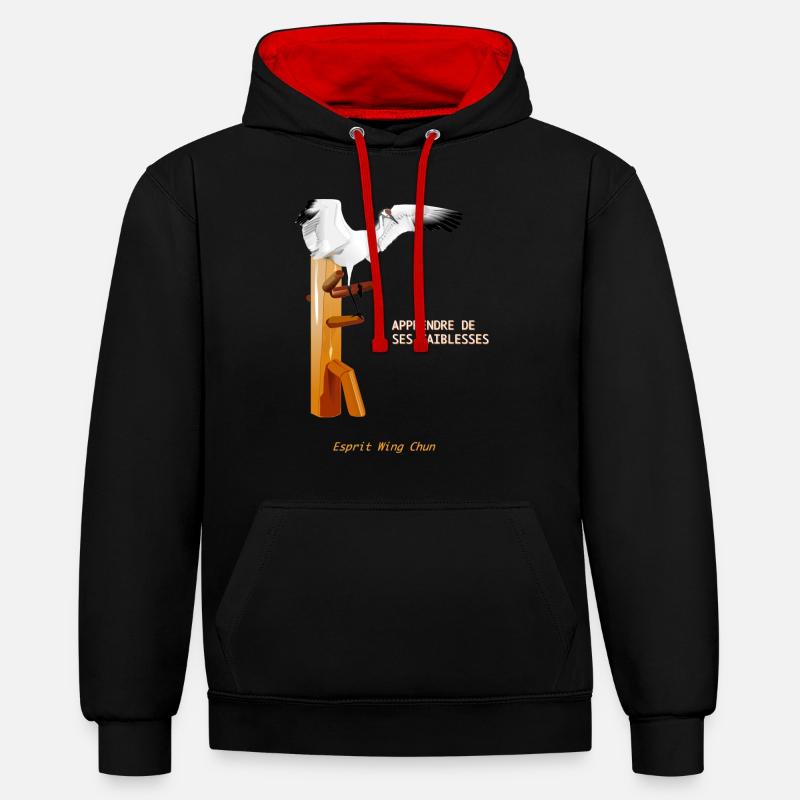 wing chun grue - Sweat à capuche contrasté - noir/rouge