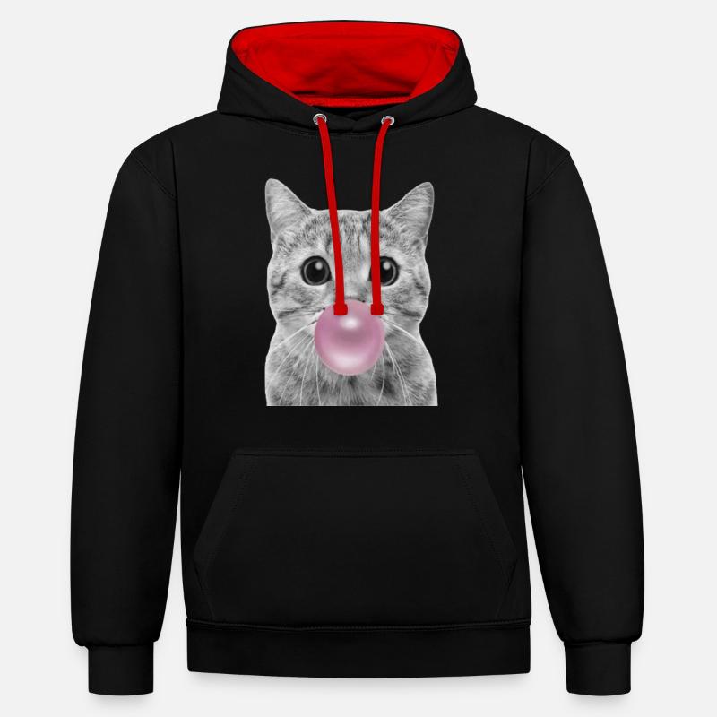 Chat bulle - Sweat à capuche contrasté - noir/rouge