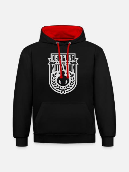 discipline over motivation quote - Contrast hoodie - black/red