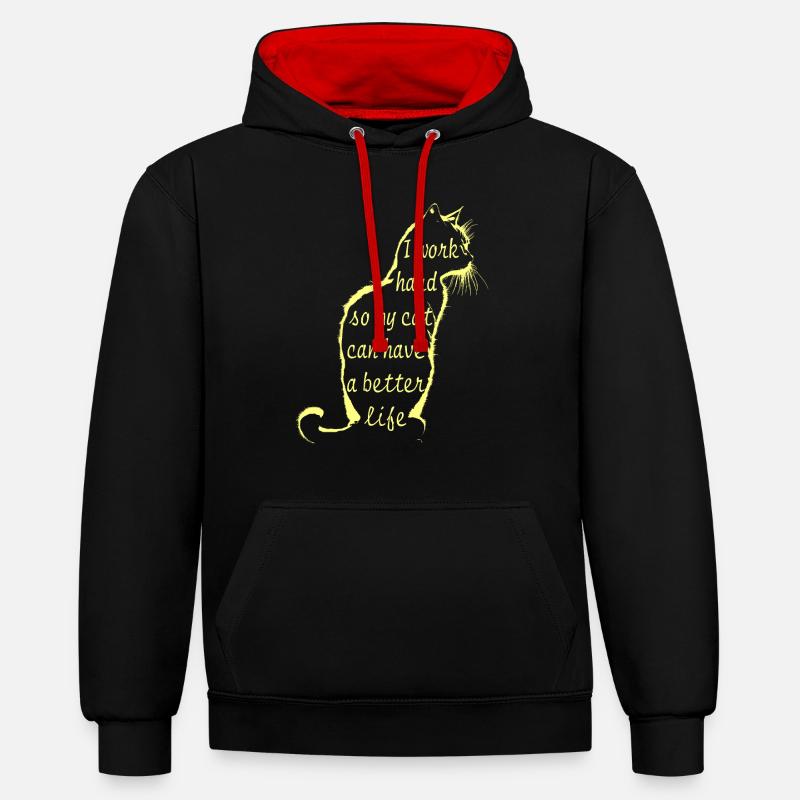 Travailler pour chat - Sweat à capuche contrasté - noir/rouge