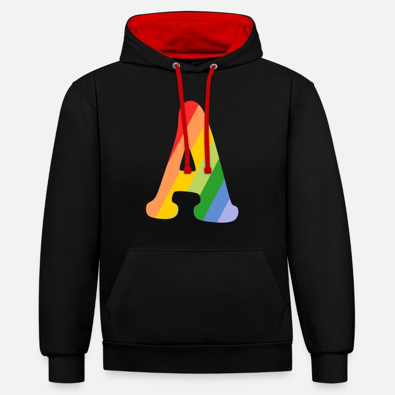 Lettre Un arc-en-ciel - Sweat à capuche contrasté - noir/rouge