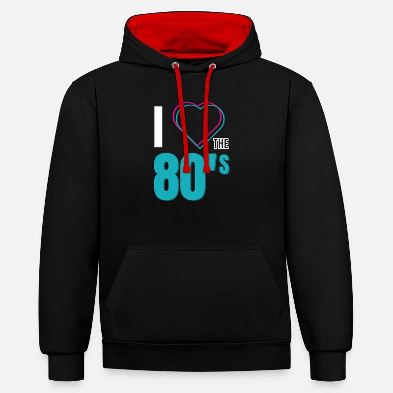 J’AIME LES ANNÉES 80 - Sweat à capuche contrasté - noir/rouge