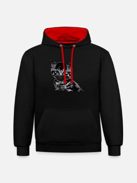 Katze Cat Katzengesicht - Kontrast-Hoodie - Schwarz/Rot