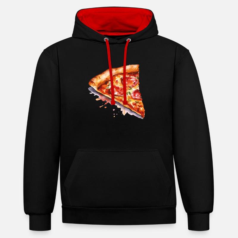 pizza - Sweat à capuche contrasté - noir/rouge
