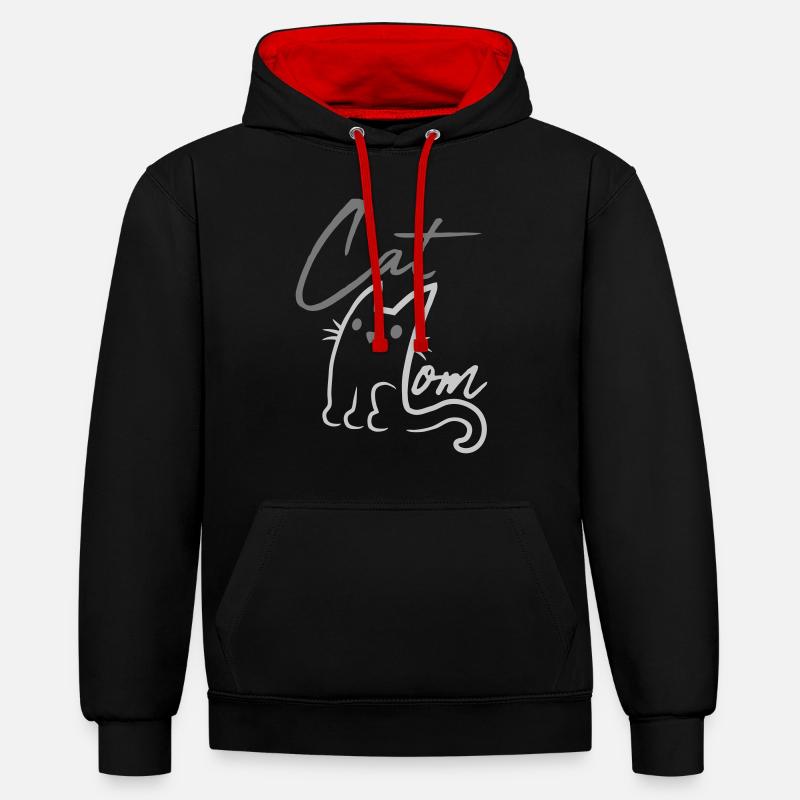 Texte Logo Chat Maman - Sweat à capuche contrasté - noir/rouge