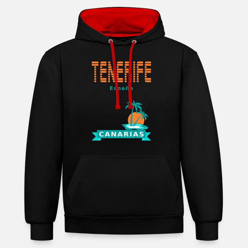 Tenerife - Espagne - Sweat à capuche contrasté - noir/rouge