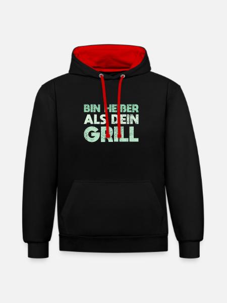 Bin Heißer Als Dein Grill - Kontrast-Hoodie - Schwarz/Rot